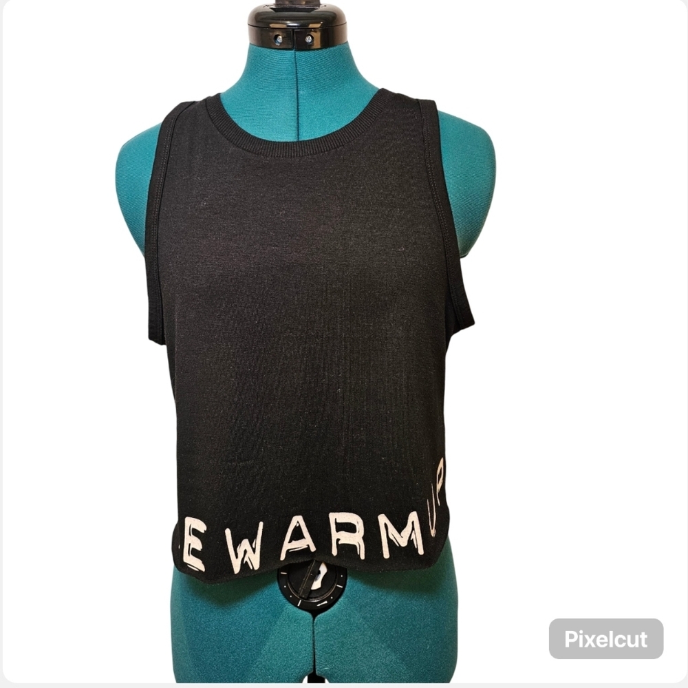 Jessica Simpson The Warm Up black knit sleeveless crop top muscle shirt size S